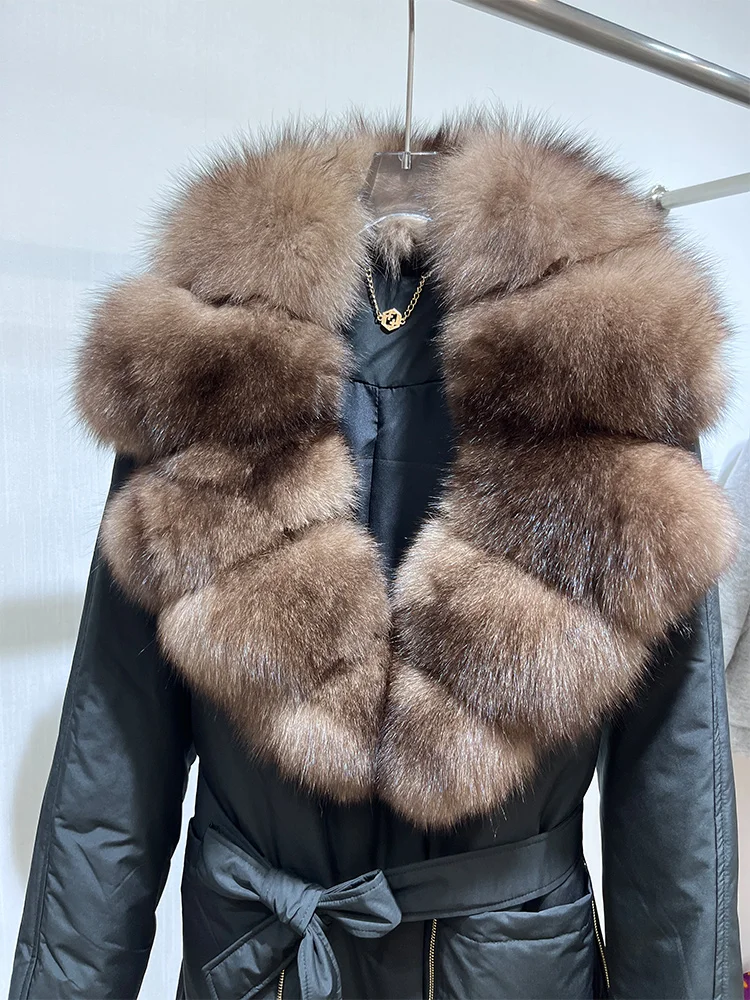 2025 Winter Fashion Women Long Coats Filling White Goose Down Jacket Natural Real Fox Fur Suit Collar Luxury Thick Warm Jacket