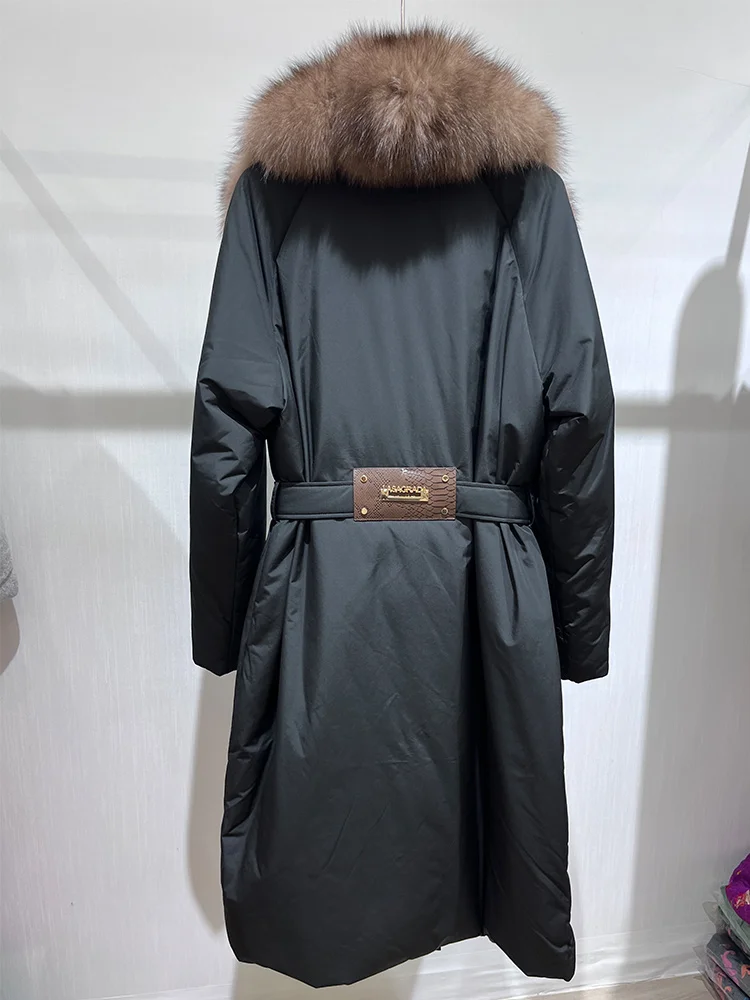 2025 Winter Fashion Women Long Coats Filling White Goose Down Jacket Natural Real Fox Fur Suit Collar Luxury Thick Warm Jacket