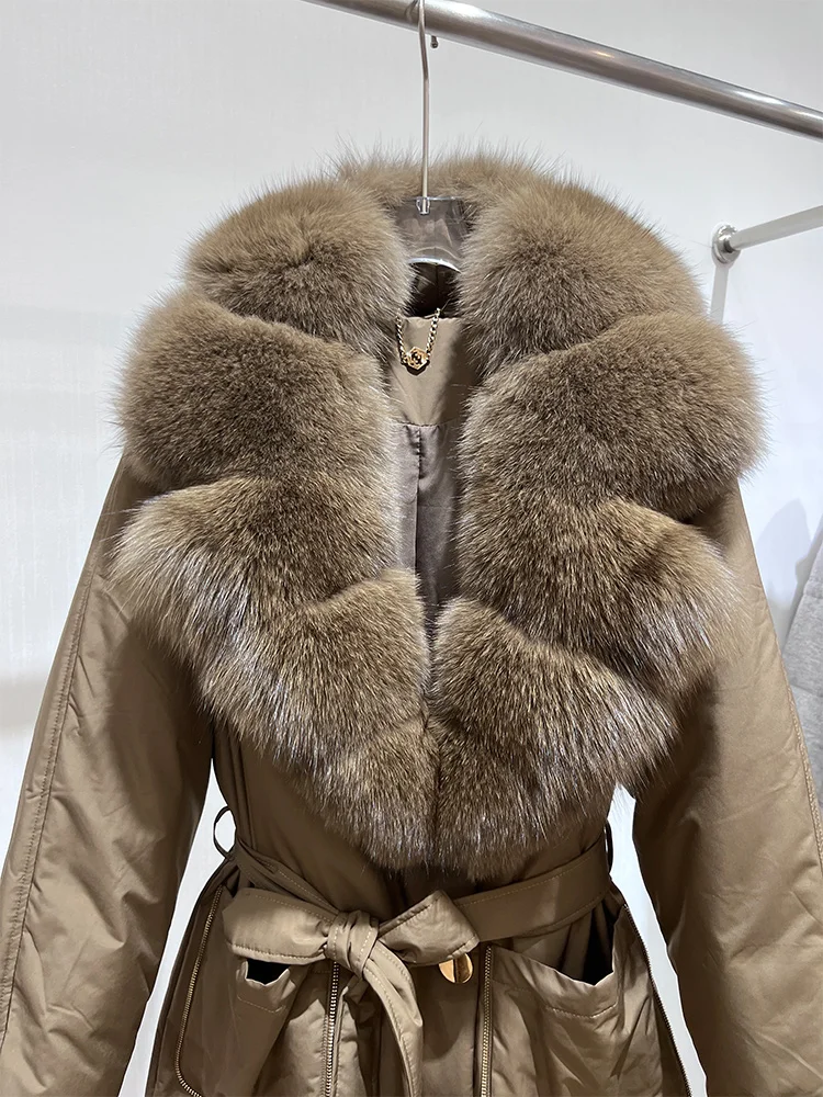 2025 Winter Fashion Women Long Coats Filling White Goose Down Jacket Natural Real Fox Fur Suit Collar Luxury Thick Warm Jacket