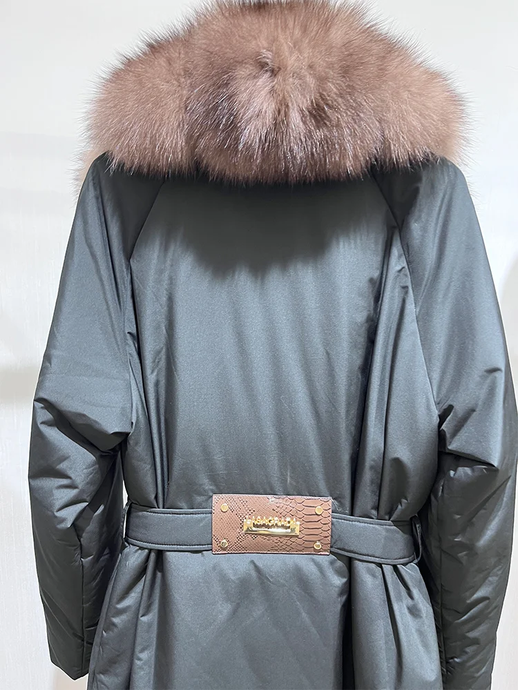 2025 Winter Fashion Women Long Coats Filling White Goose Down Jacket Natural Real Fox Fur Suit Collar Luxury Thick Warm Jacket
