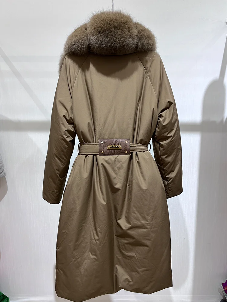 2025 Winter Fashion Women Long Coats Filling White Goose Down Jacket Natural Real Fox Fur Suit Collar Luxury Thick Warm Jacket
