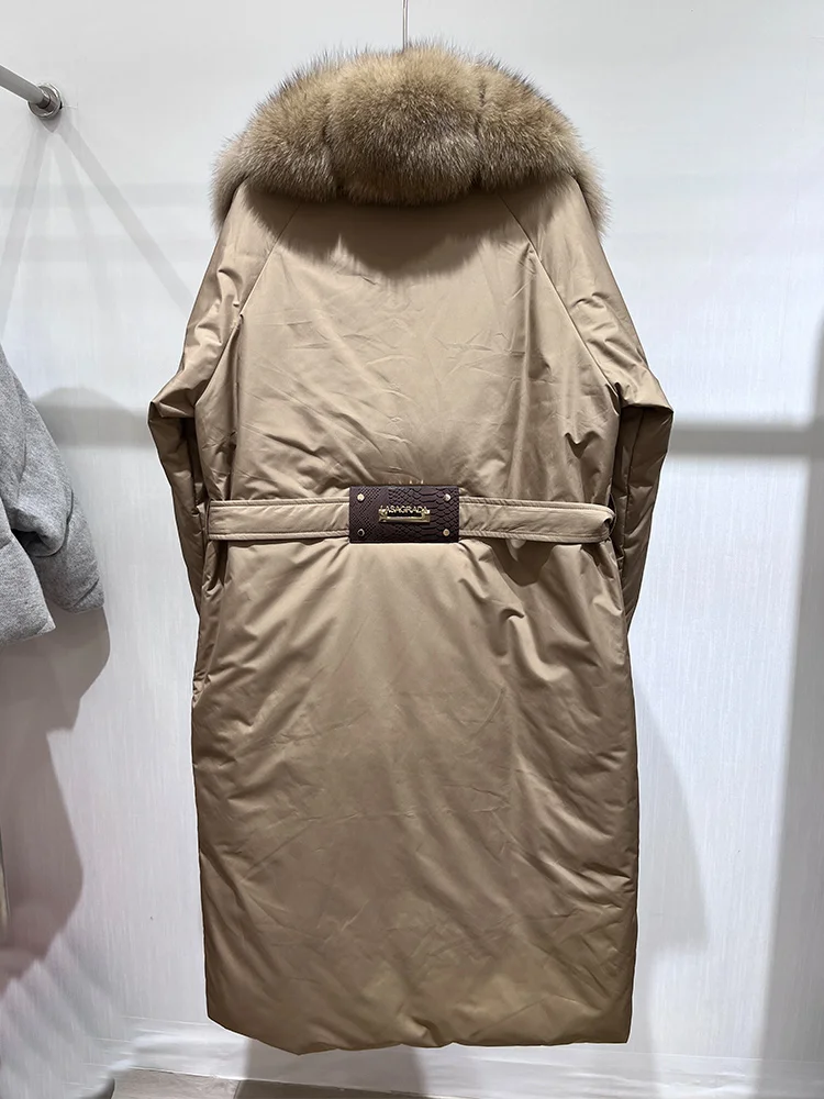 2025 Winter Fashion Women Long Coats Filling White Goose Down Jacket Natural Real Fox Fur Suit Collar Luxury Thick Warm Jacket