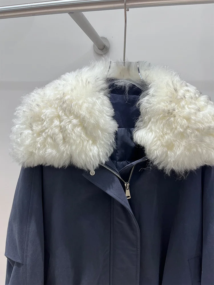 Women Winter Warm Natural Lamb Sheep Fur Collar Goose Down Jackets Thick Coat Outwear Female Puffer Jackets Hot Sale