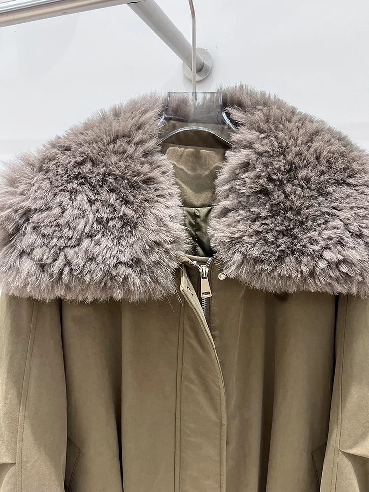 Women Winter Warm Natural Lamb Sheep Fur Collar Goose Down Jackets Thick Coat Outwear Female Puffer Jackets Hot Sale