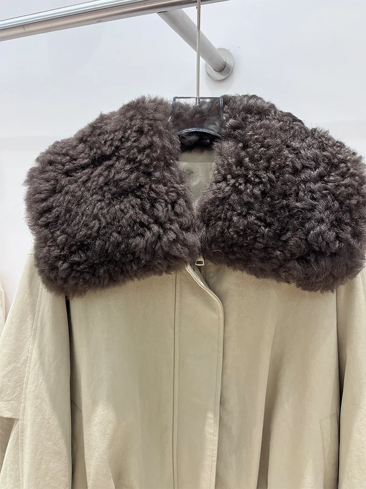 Women Winter Warm Natural Lamb Sheep Fur Collar Goose Down Jackets Thick Coat Outwear Female Puffer Jackets Hot Sale