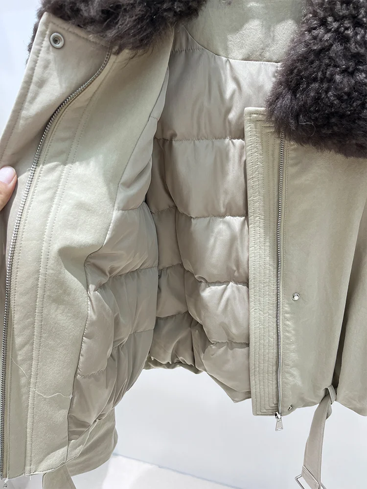 Women Winter Warm Natural Lamb Sheep Fur Collar Goose Down Jackets Thick Coat Outwear Female Puffer Jackets Hot Sale