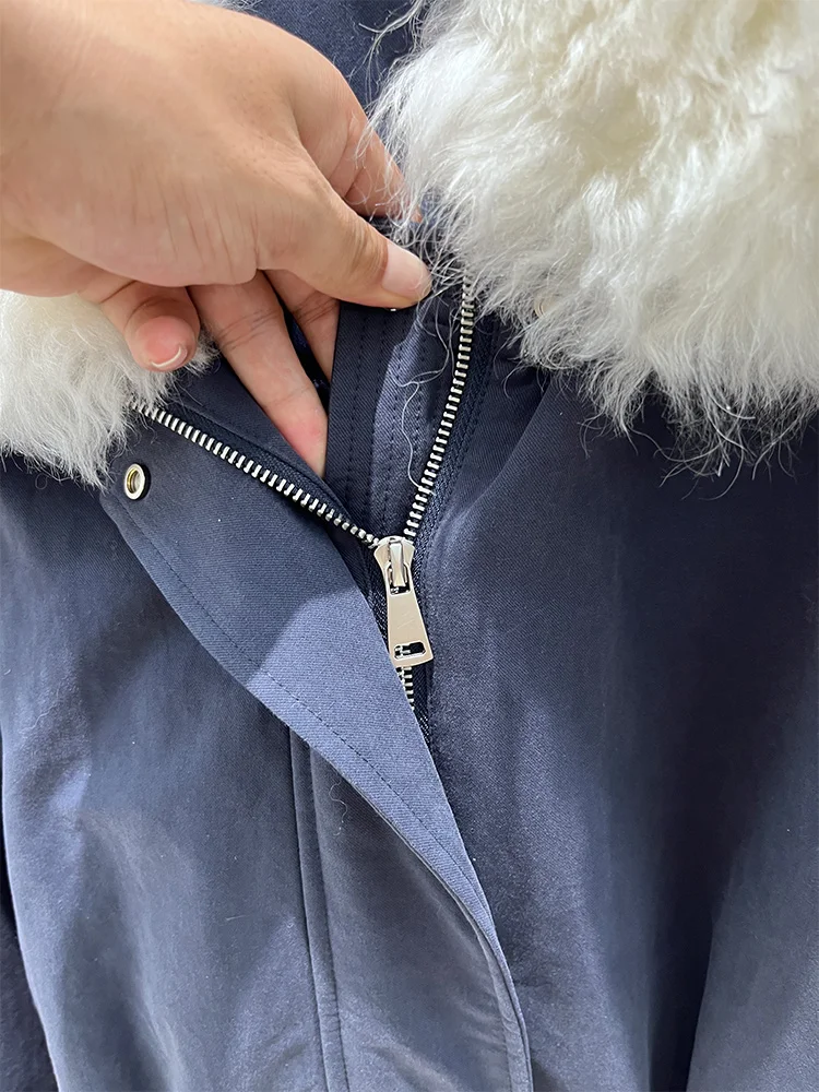 Women Winter Warm Natural Lamb Sheep Fur Collar Goose Down Jackets Thick Coat Outwear Female Puffer Jackets Hot Sale