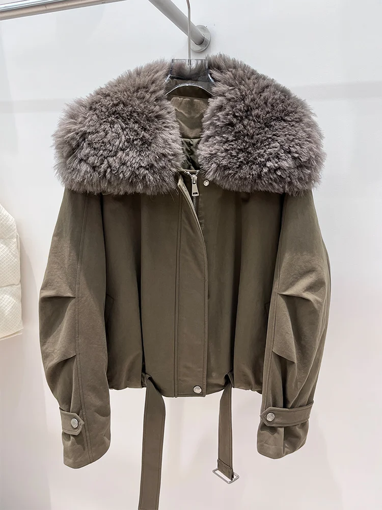 Women Winter Warm Natural Lamb Sheep Fur Collar Goose Down Jackets Thick Coat Outwear Female Puffer Jackets Hot Sale