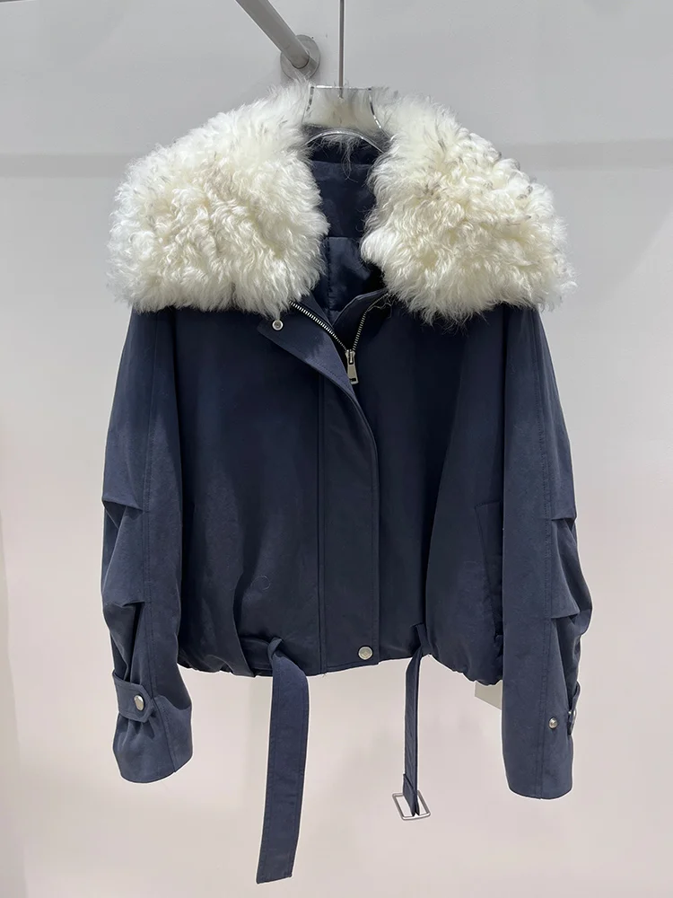 Women Winter Warm Natural Lamb Sheep Fur Collar Goose Down Jackets Thick Coat Outwear Female Puffer Jackets Hot Sale