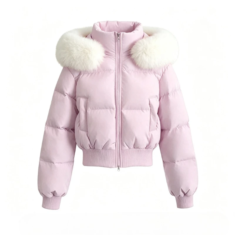Korean Sweet Solid Faux Fur Hooded Coat Women Y2k Vintage Slim Cotton Coat Autumn Winter Casual Warm Long Sleeve Outerwear New