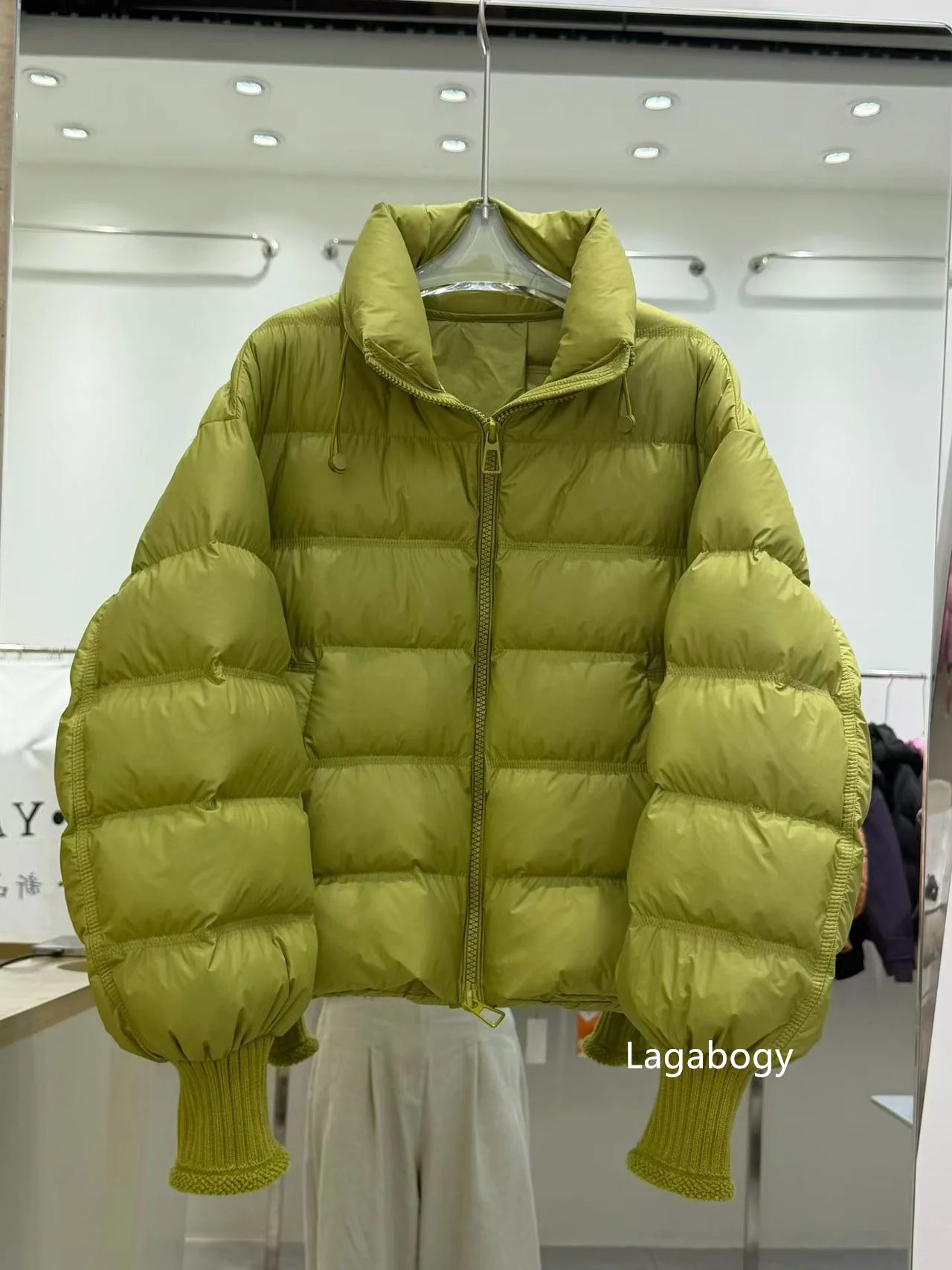 Lagabogy New Winter Women Loose White Duck Down Jacket Female Thicken Knitted Sleeve Puffer Coat Outerwear Ladies Casual Outwear