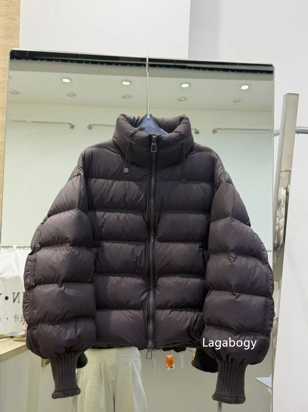 Lagabogy New Winter Women Loose White Duck Down Jacket Female Thicken Knitted Sleeve Puffer Coat Outerwear Ladies Casual Outwear