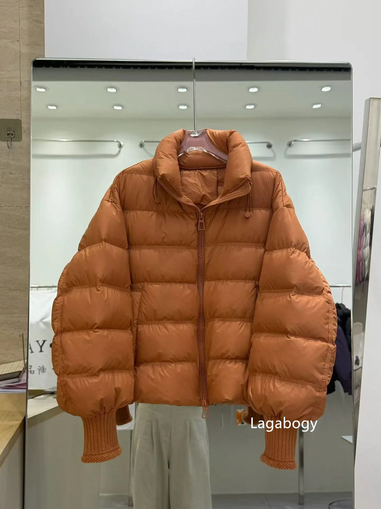 Lagabogy New Winter Women Loose White Duck Down Jacket Female Thicken Knitted Sleeve Puffer Coat Outerwear Ladies Casual Outwear