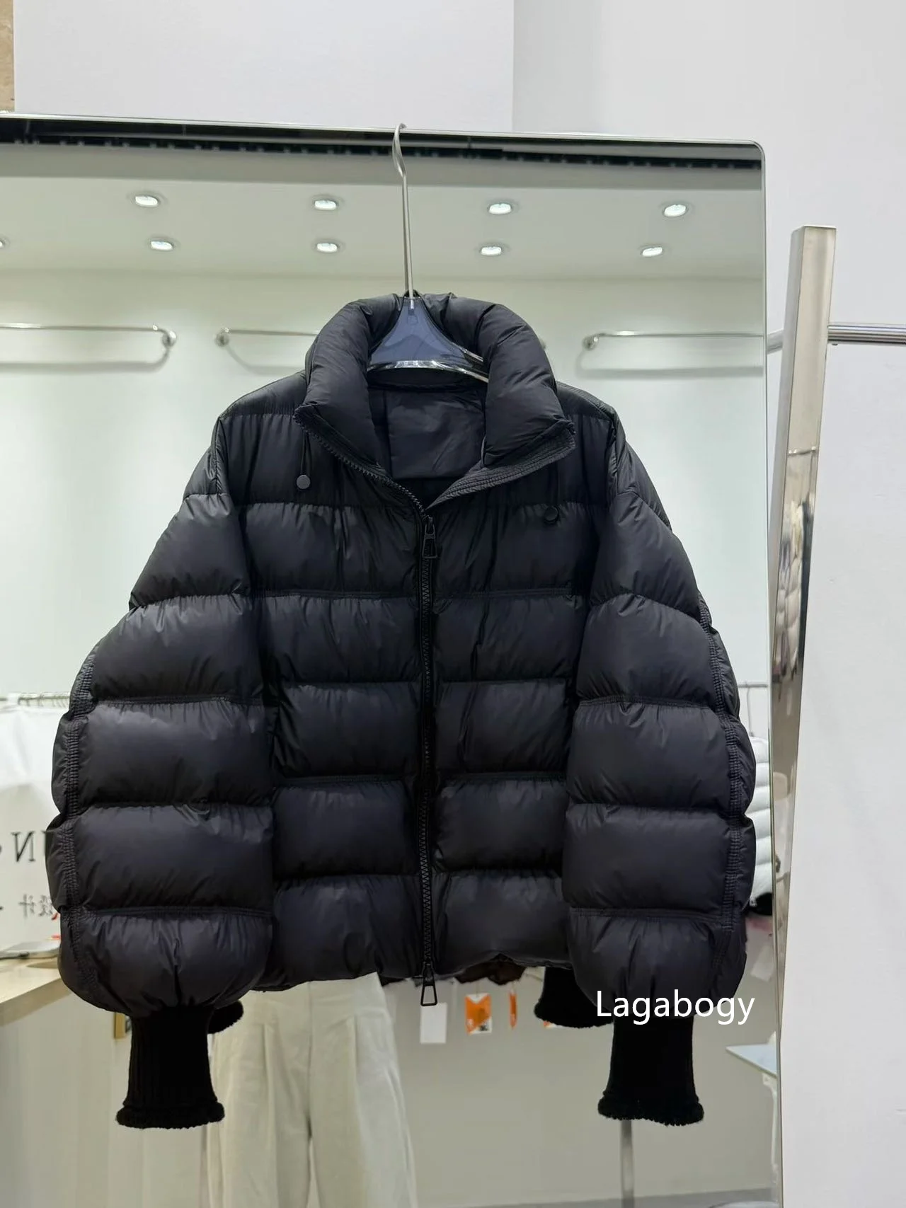 Lagabogy New Winter Women Loose White Duck Down Jacket Female Thicken Knitted Sleeve Puffer Coat Outerwear Ladies Casual Outwear
