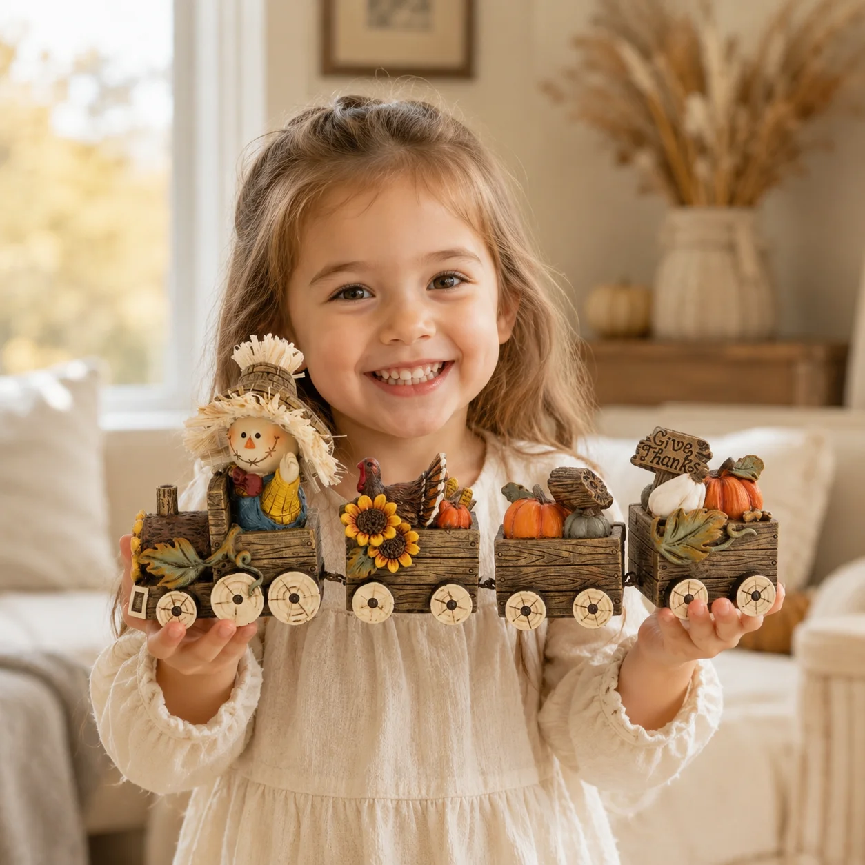 Hodao Scarecrow Resin Fall Harvest Train Figurine, Locomotive with Turkey Pumpkin Sunflower Wagons, Thanksgiving Tabletop Decoration, Rustic Autumn Farmhouse Shelf Sitter Ornament for Mantel, Home, Patio and Seasonal Holiday Display