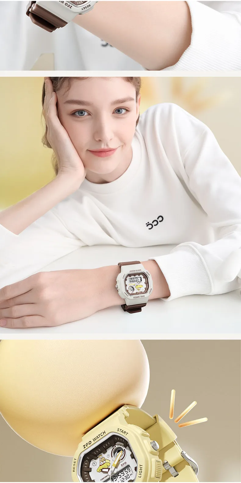 Zgo Sanrio pomporpurin kids watch for boys, waterproof with night light, sports digital chronograph watch 810