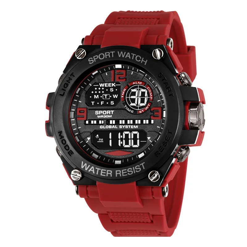 Men's Electronic Wristwatch Outdoor Multifunction Sports LED Digital Watch Waterproof Luminous Alarm-clock Stopwatch for Man