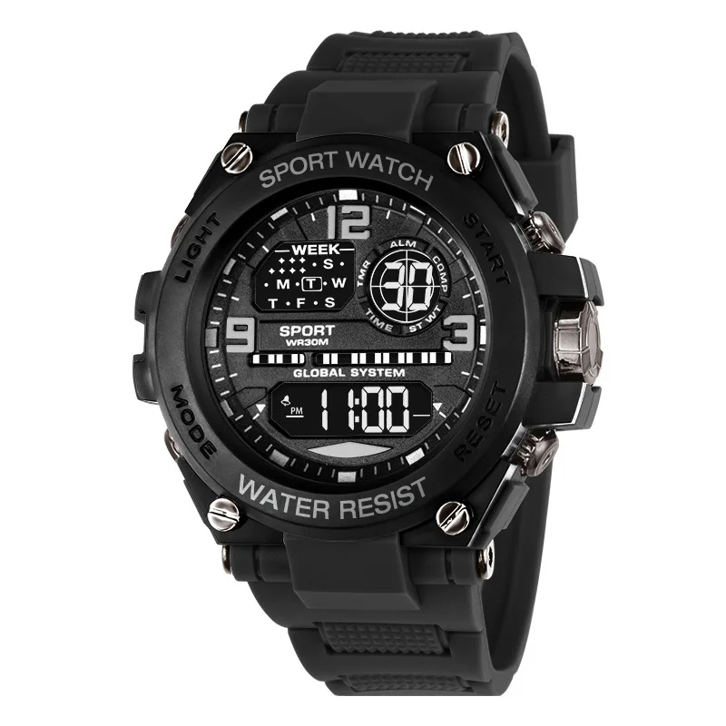 Men's Electronic Wristwatch Outdoor Multifunction Sports LED Digital Watch Waterproof Luminous Alarm-clock Stopwatch for Man