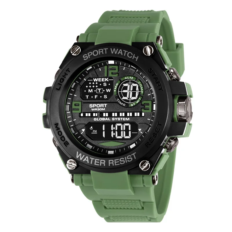 Men's Electronic Wristwatch Outdoor Multifunction Sports LED Digital Watch Waterproof Luminous Alarm-clock Stopwatch for Man