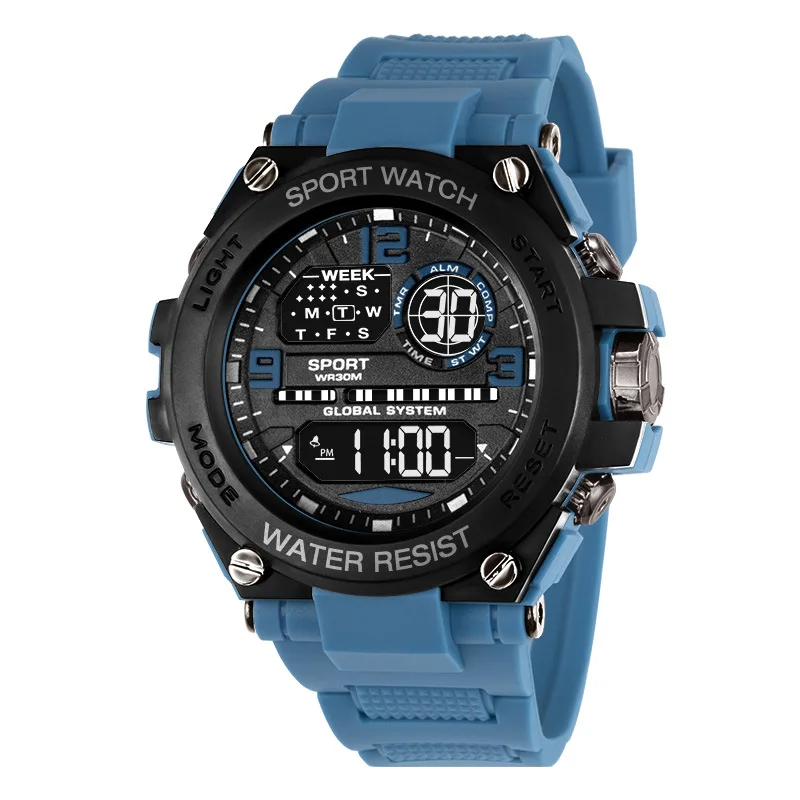 Men's Electronic Wristwatch Outdoor Multifunction Sports LED Digital Watch Waterproof Luminous Alarm-clock Stopwatch for Man