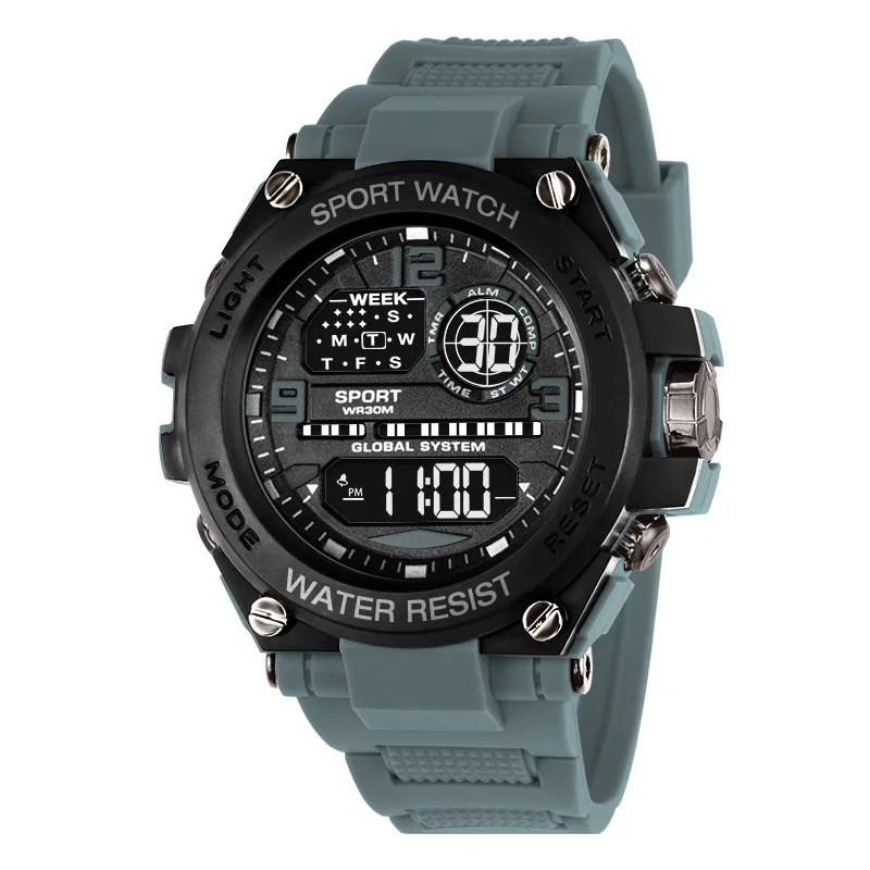 Men's Electronic Wristwatch Outdoor Multifunction Sports LED Digital Watch Waterproof Luminous Alarm-clock Stopwatch for Man