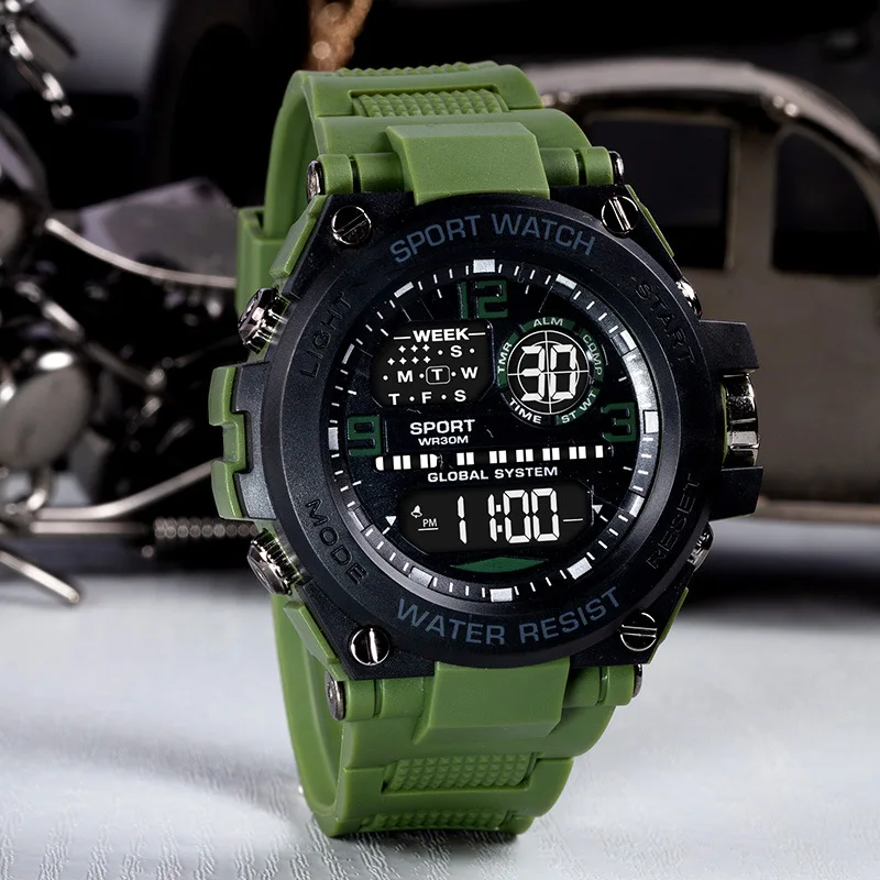 Men's Electronic Wristwatch Outdoor Multifunction Sports LED Digital Watch Waterproof Luminous Alarm-clock Stopwatch for Man