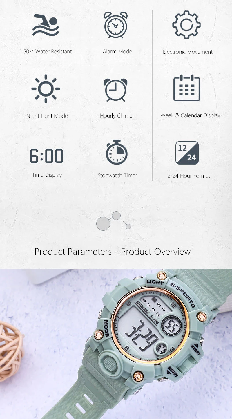 UTHAI CE133 Children's Electronic Watch Sports Watch for Boy Girl Waterproof Alarm Clock Multifunctional Clock
