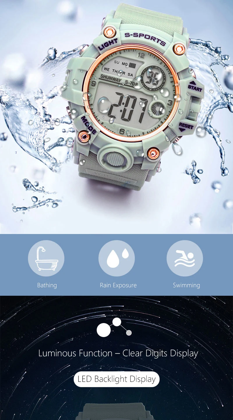 UTHAI CE133 Children's Electronic Watch Sports Watch for Boy Girl Waterproof Alarm Clock Multifunctional Clock