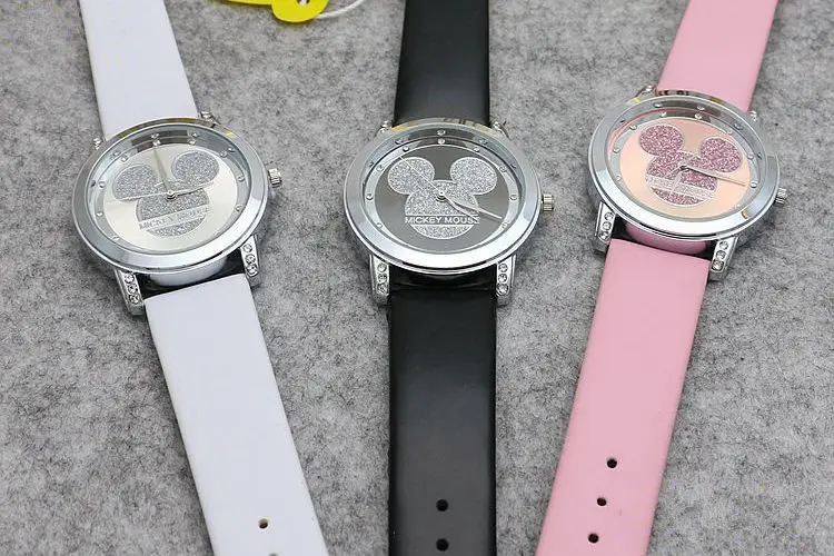 Mickey Mouse Minni Steel Quartz Watch Cartoon Children Watches Crystal Diamond Ladies Student Women Anime Clock Girls Golden
