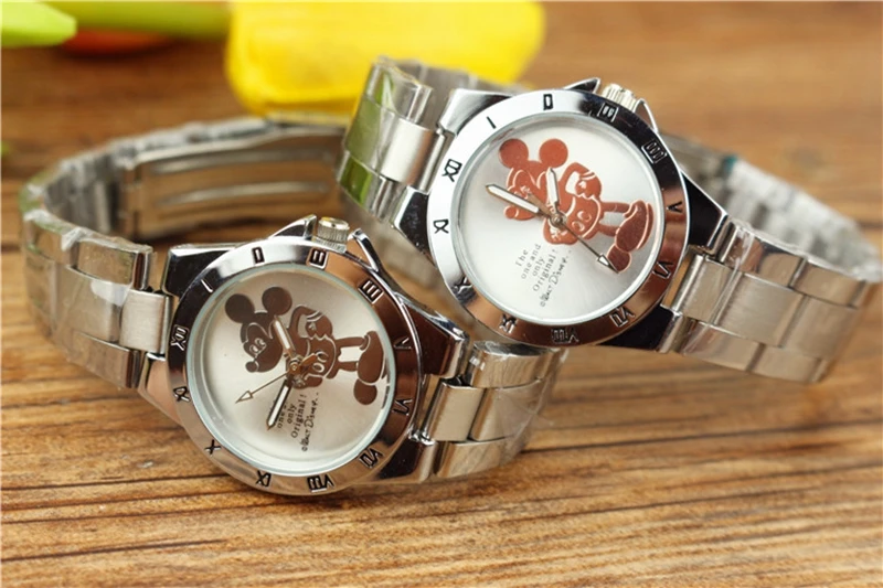 Mickey Mouse Minni Steel Quartz Watch Cartoon Children Watches Crystal Diamond Ladies Student Women Anime Clock Girls Golden