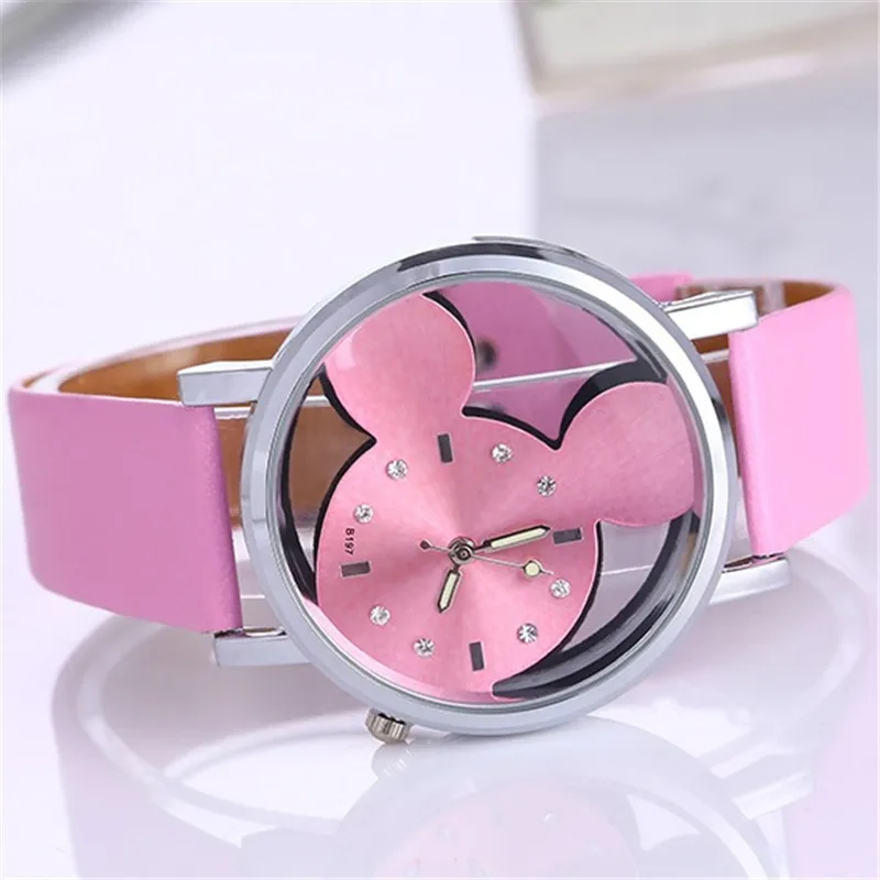 Mickey Mouse Minni Steel Quartz Watch Cartoon Children Watches Crystal Diamond Ladies Student Women Anime Clock Girls Golden