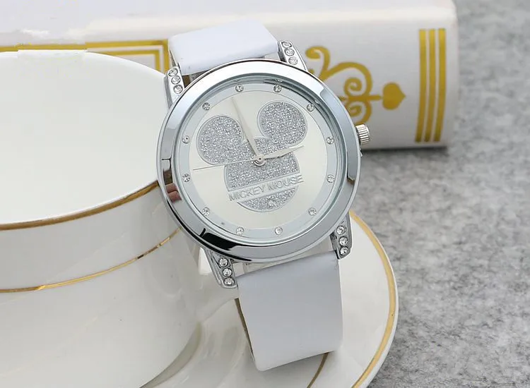 Mickey Mouse Minni Steel Quartz Watch Cartoon Children Watches Crystal Diamond Ladies Student Women Anime Clock Girls Golden