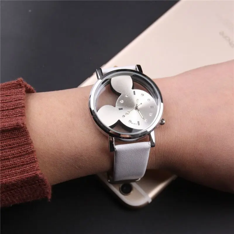 Mickey Mouse Minni Steel Quartz Watch Cartoon Children Watches Crystal Diamond Ladies Student Women Anime Clock Girls Golden