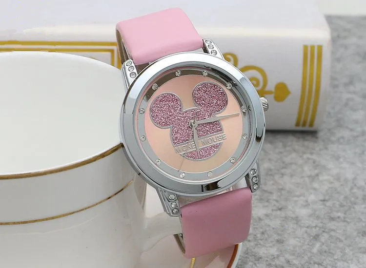 Mickey Mouse Minni Steel Quartz Watch Cartoon Children Watches Crystal Diamond Ladies Student Women Anime Clock Girls Golden