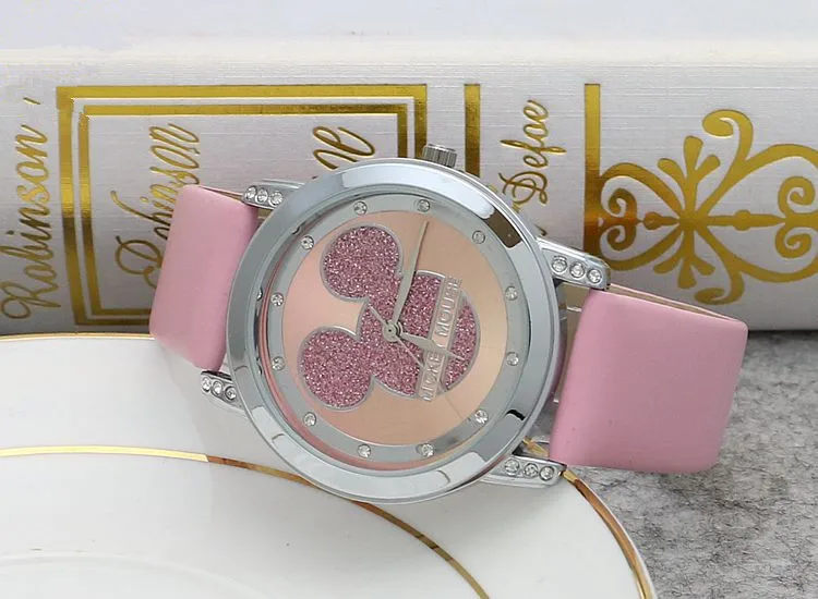Mickey Mouse Minni Steel Quartz Watch Cartoon Children Watches Crystal Diamond Ladies Student Women Anime Clock Girls Golden