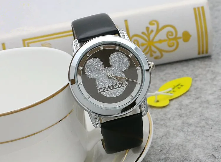 Mickey Mouse Minni Steel Quartz Watch Cartoon Children Watches Crystal Diamond Ladies Student Women Anime Clock Girls Golden
