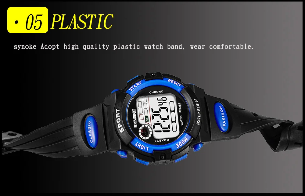 Synoke Kids Digital Sport's Watches Fashion PU Strap Led Waterproof Boy Girl Military Wristwatch Student Alarm Clock