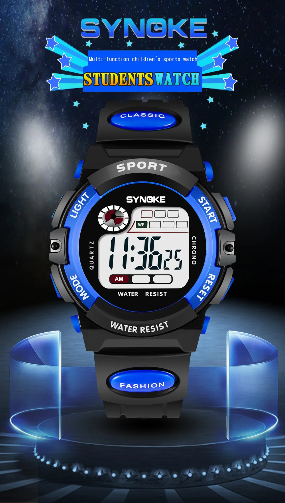 Synoke Kids Digital Sport's Watches Fashion PU Strap Led Waterproof Boy Girl Military Wristwatch Student Alarm Clock