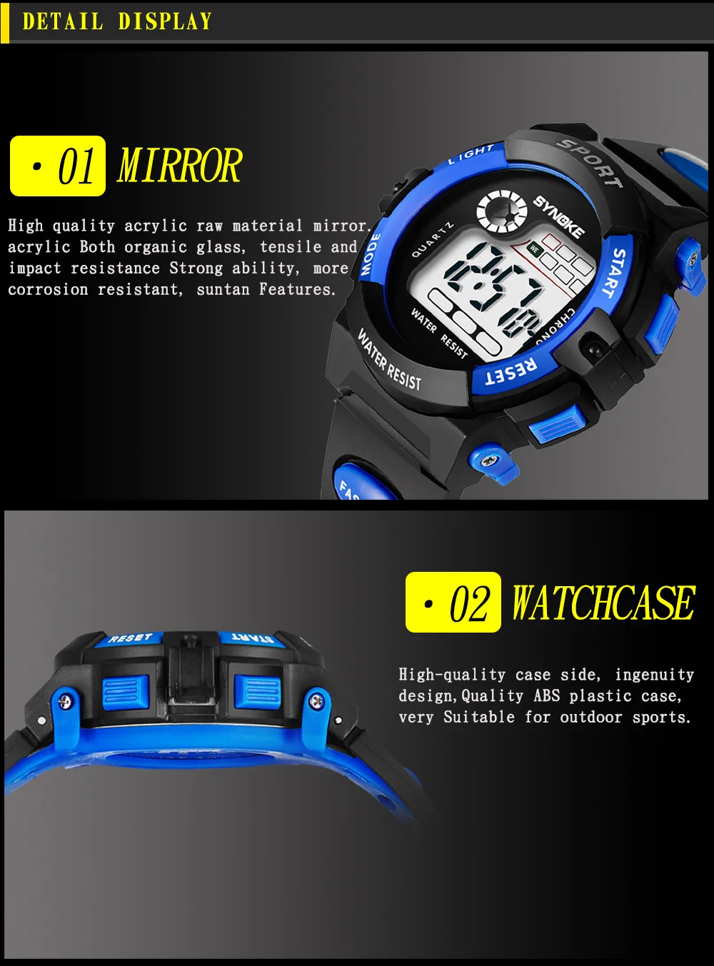 Synoke Kids Digital Sport's Watches Fashion PU Strap Led Waterproof Boy Girl Military Wristwatch Student Alarm Clock