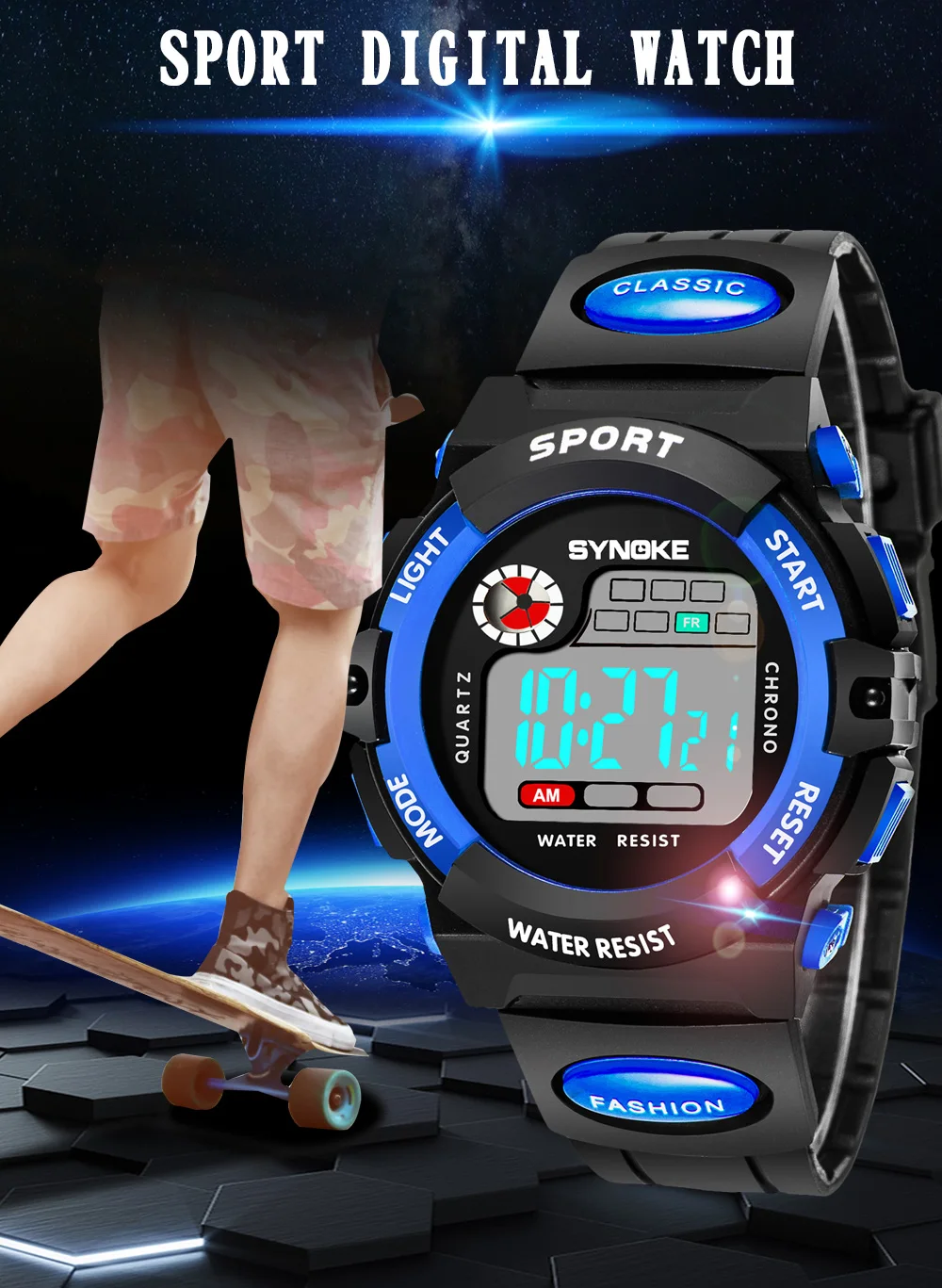 Synoke Kids Digital Sport's Watches Fashion PU Strap Led Waterproof Boy Girl Military Wristwatch Student Alarm Clock