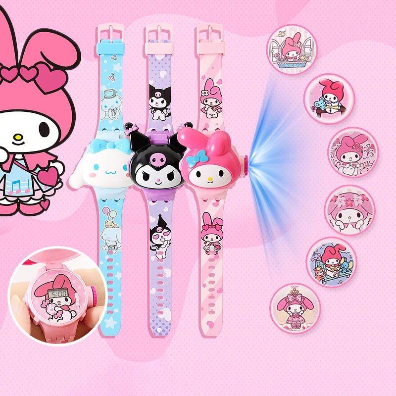 Fashion Projection Hello Kitty Children Watches Silicone Strap Cute Kuromi Girls Watch Kids Student School Gift Relogio Infantil