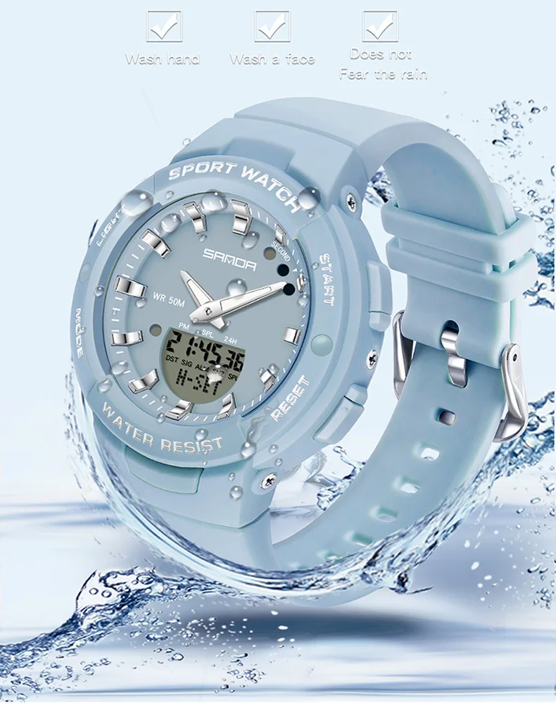 SANDA 6005 Dual Display Electronic Watches Fashion Outdoor Leisure Silicone Strap Student Wrist Watch for Boy and Girl