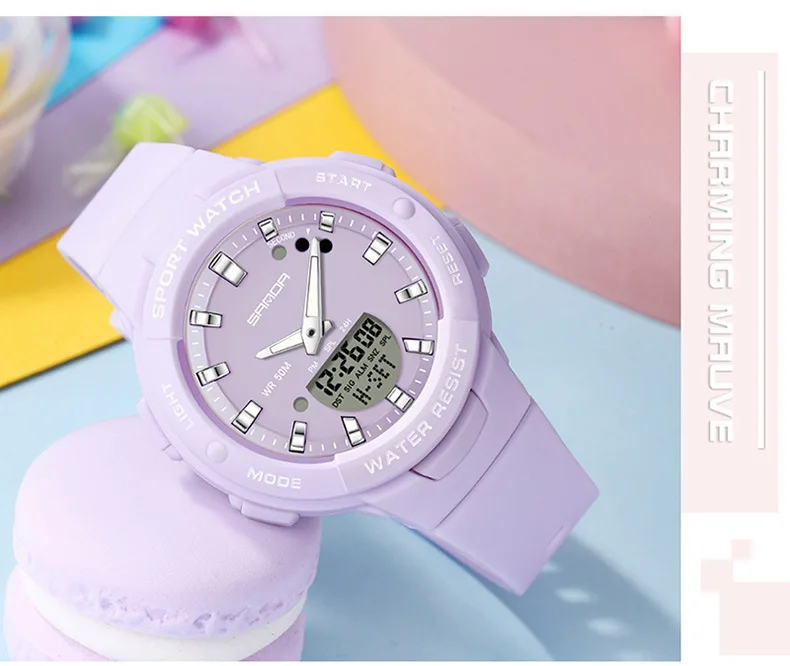 SANDA 6005 Dual Display Electronic Watches Fashion Outdoor Leisure Silicone Strap Student Wrist Watch for Boy and Girl