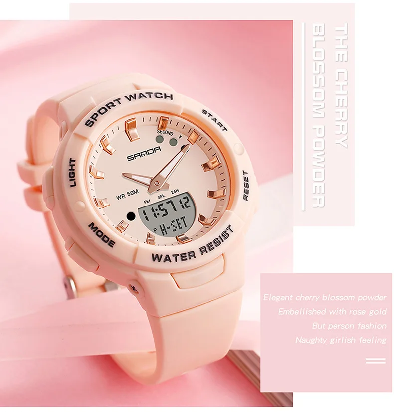 SANDA 6005 Dual Display Electronic Watches Fashion Outdoor Leisure Silicone Strap Student Wrist Watch for Boy and Girl