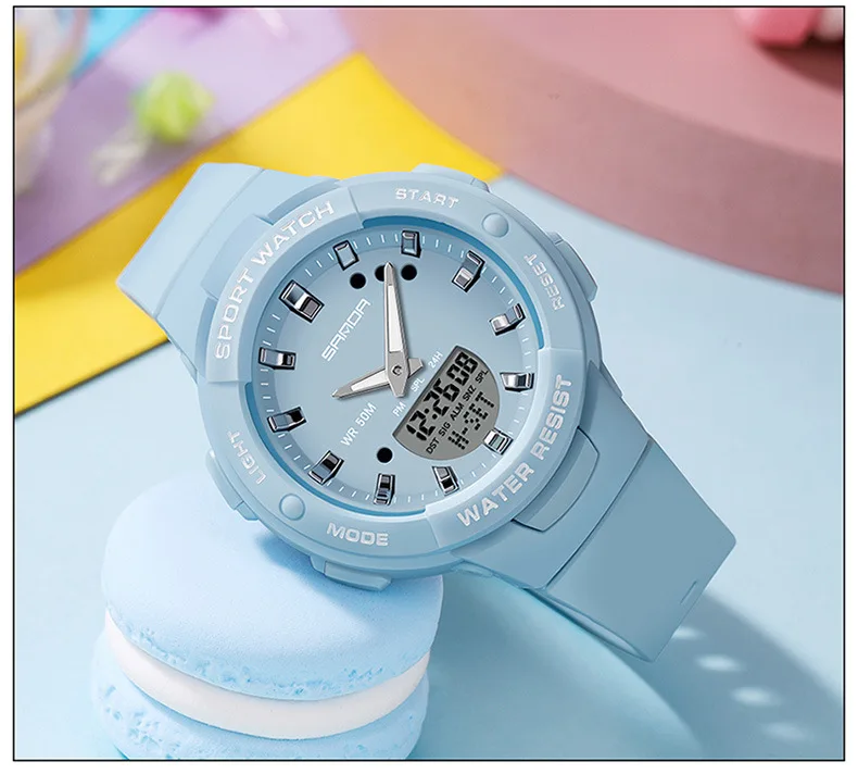 SANDA 6005 Dual Display Electronic Watches Fashion Outdoor Leisure Silicone Strap Student Wrist Watch for Boy and Girl