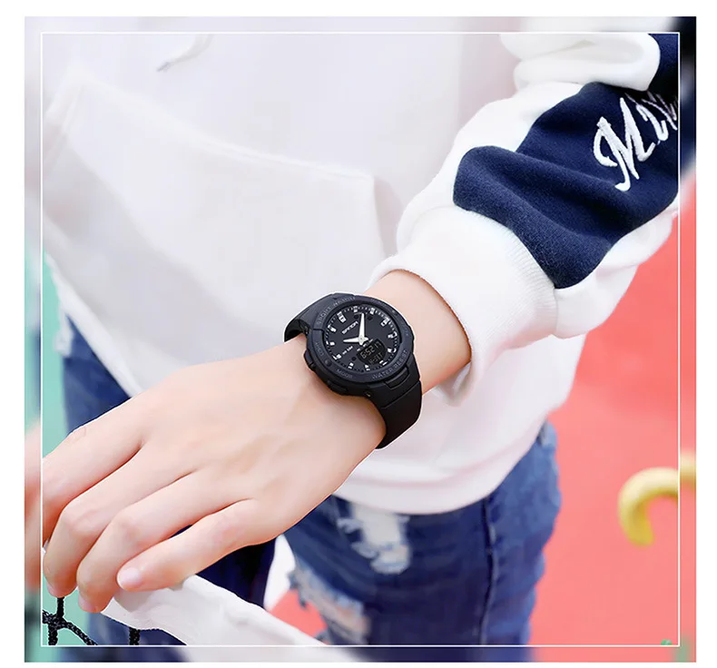 SANDA 6005 Dual Display Electronic Watches Fashion Outdoor Leisure Silicone Strap Student Wrist Watch for Boy and Girl