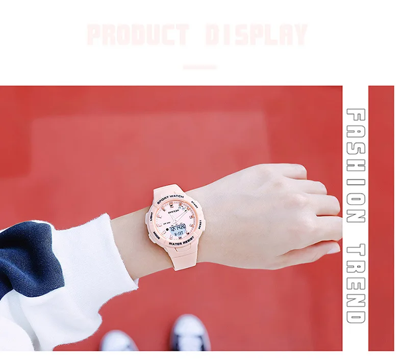SANDA 6005 Dual Display Electronic Watches Fashion Outdoor Leisure Silicone Strap Student Wrist Watch for Boy and Girl