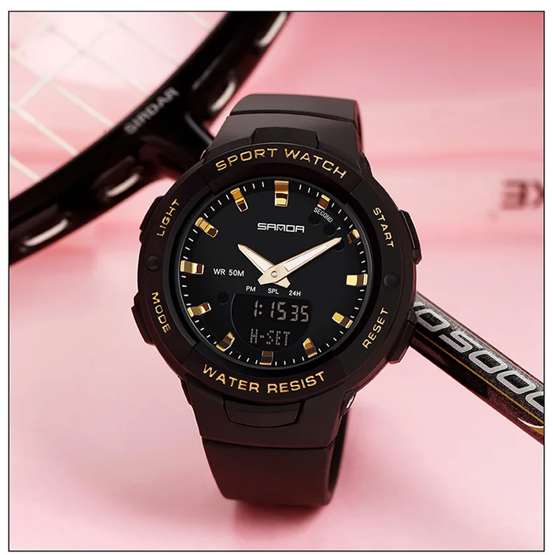 SANDA 6005 Dual Display Electronic Watches Fashion Outdoor Leisure Silicone Strap Student Wrist Watch for Boy and Girl