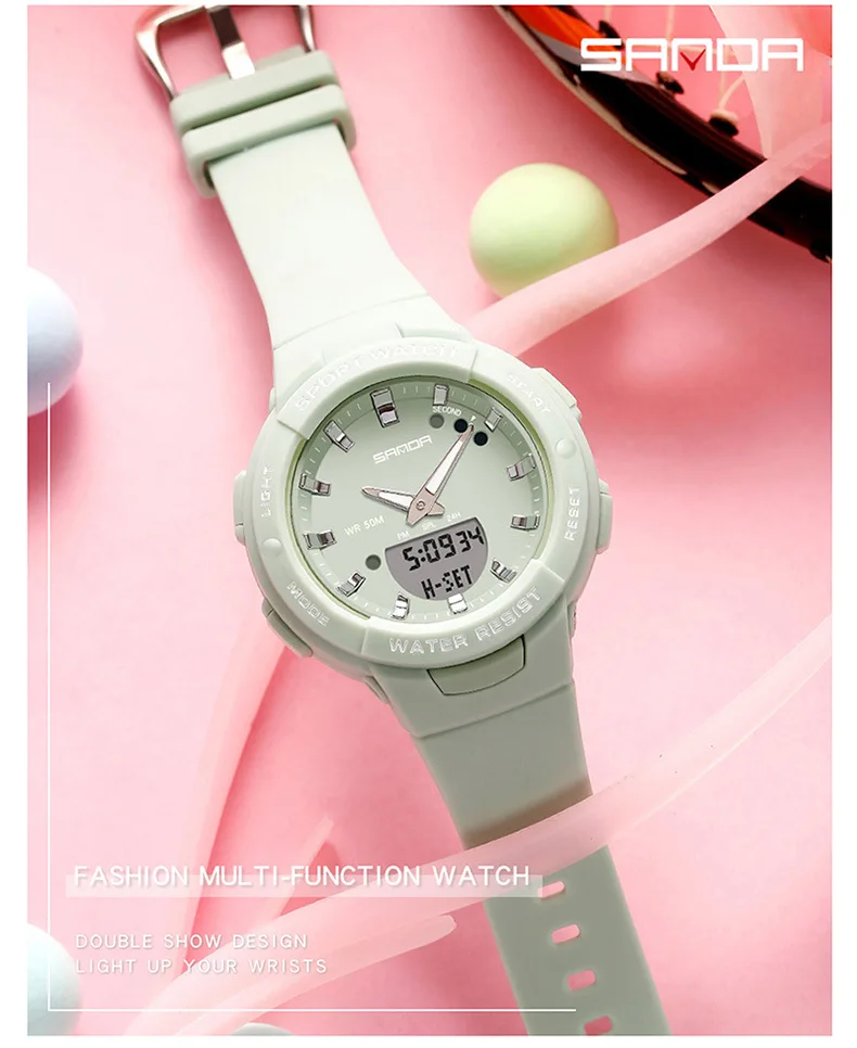 SANDA 6005 Dual Display Electronic Watches Fashion Outdoor Leisure Silicone Strap Student Wrist Watch for Boy and Girl