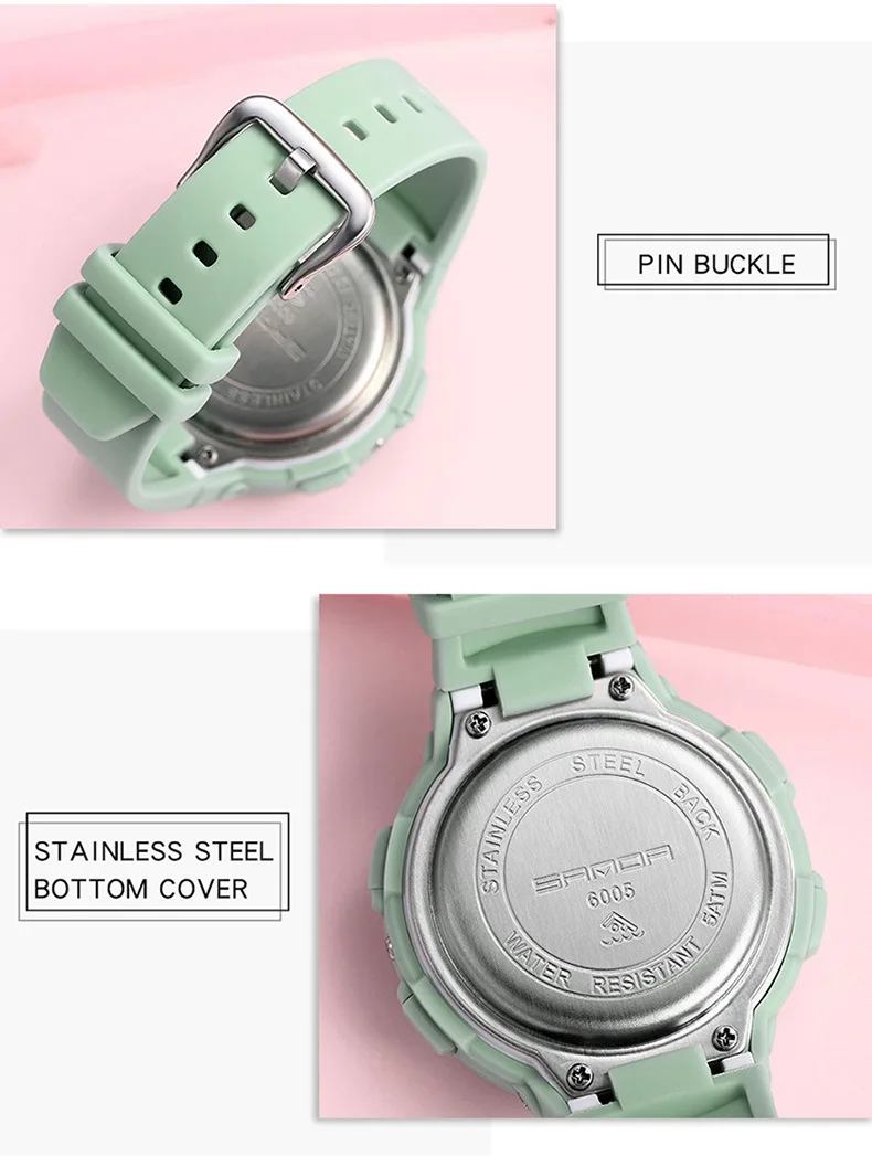 SANDA 6005 Dual Display Electronic Watches Fashion Outdoor Leisure Silicone Strap Student Wrist Watch for Boy and Girl